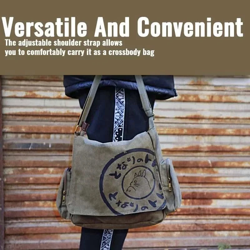 Canvas Messenger Handbag Large Capacity Washed Women Oblique Straddle Canvas Bag Simple Vintage Cartoon Leisure Shoulder Handbag - M & M Global