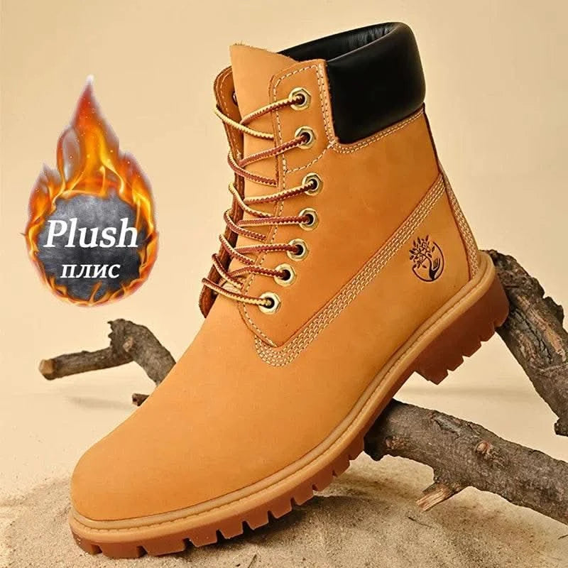 Boots Men High Top Boots High Quality Women Leather Shoes Fashion Outdoor Sneakers Men Lace Up Non-Slip Ankle Boots for Couple - M & M Global