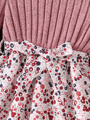 Spring and Autumn Girls' Simple Casual Versatile Knitted Round-Neck Long-Sleeve Floral Dress, Everyday Casual Dress for Girls, Can Be Used as a Holiday Gift, Eid, Easter, Carnival, Spring Festival