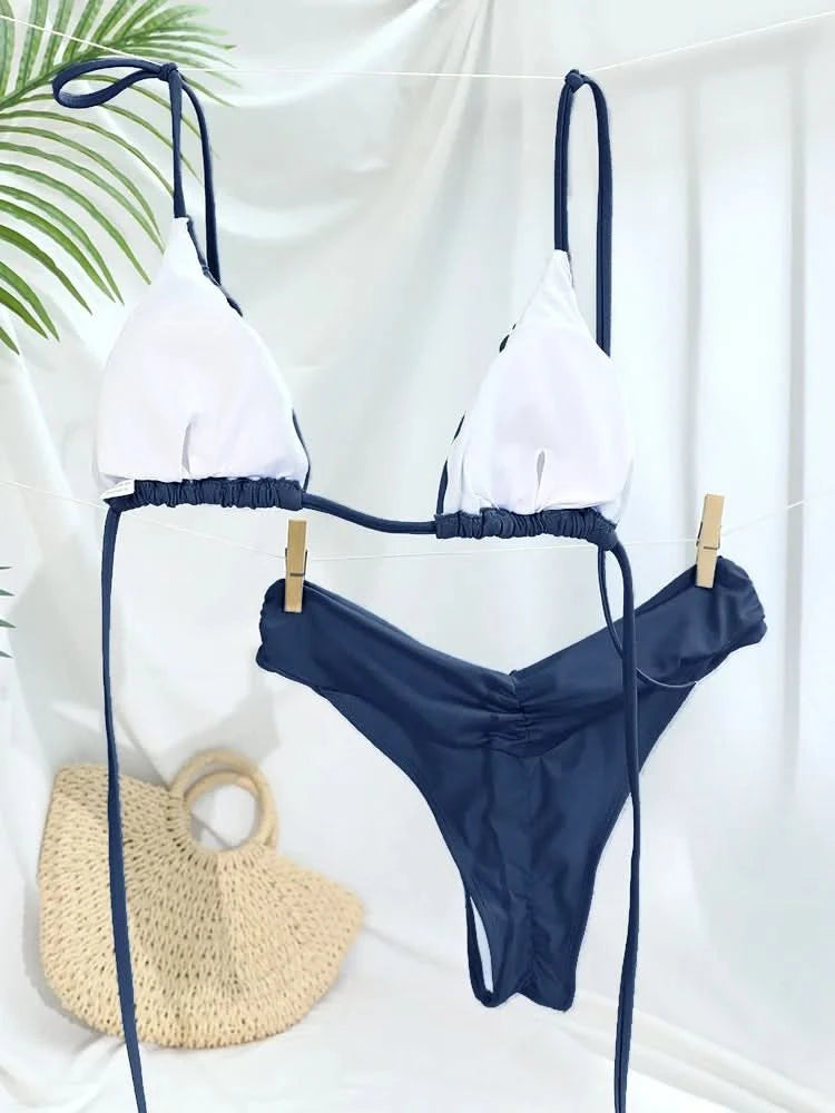 Summer 2025 Bikini Luxury Swimwear Women Biquini Folds Bikini Set Bathing Suit Women Swimsuit High Grade Champagne Bikinis Beach - M & M Global