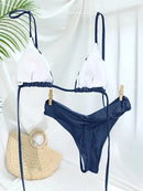 Summer 2025 Bikini Luxury Swimwear Women Biquini Folds Bikini Set Bathing Suit Women Swimsuit High Grade Champagne Bikinis Beach - M & M Global