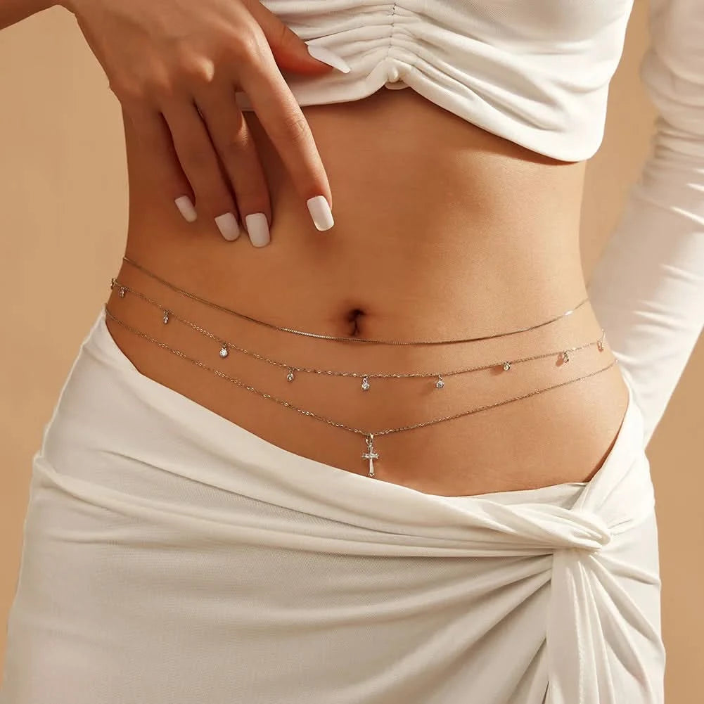 ORSA JEWELS 925 Sterling Silver Body Sexy Waist Chain Adjustable Sexy Bikini Body Belly CZ Chain for Women Summer Jewelry CW01 - M & M Global