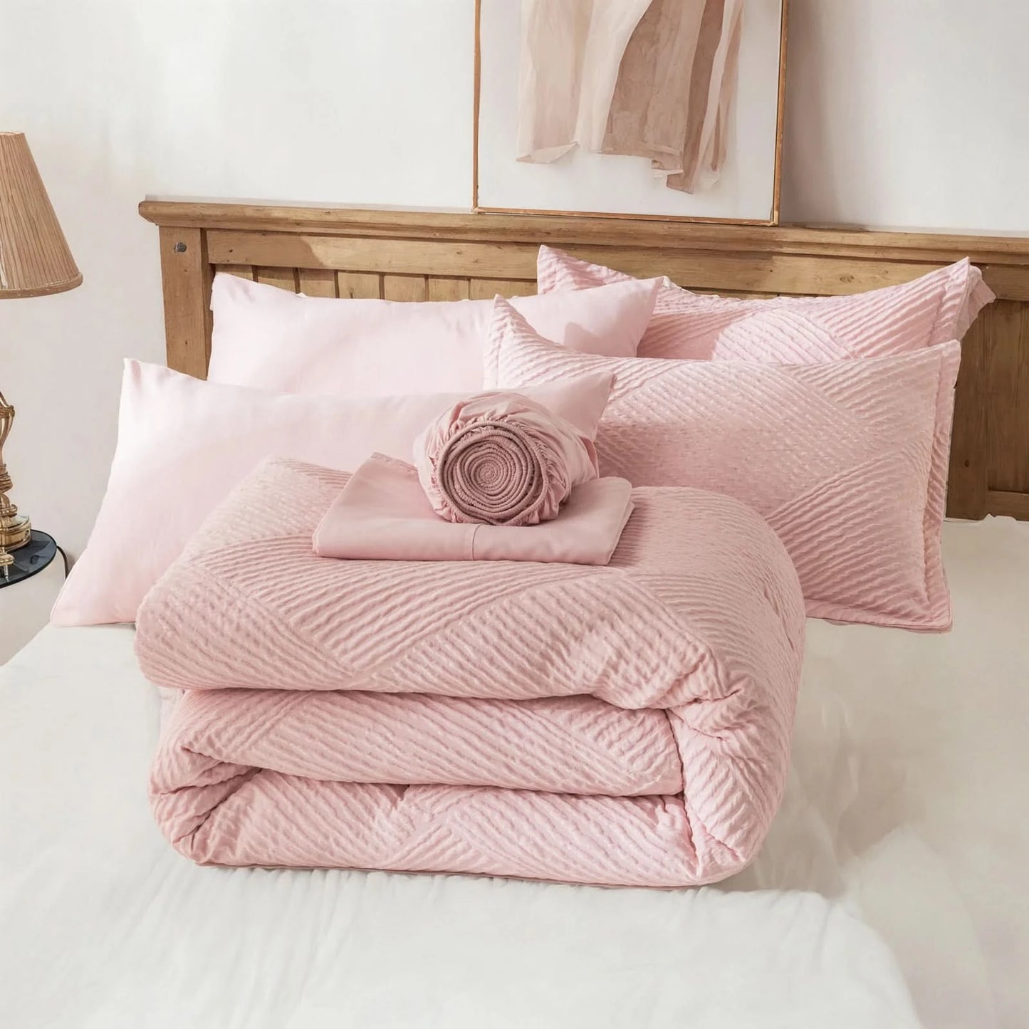 solid striped check Comforter set, soft microfiber, lightweight and breathable, easy to care for - bedding set for all seasons