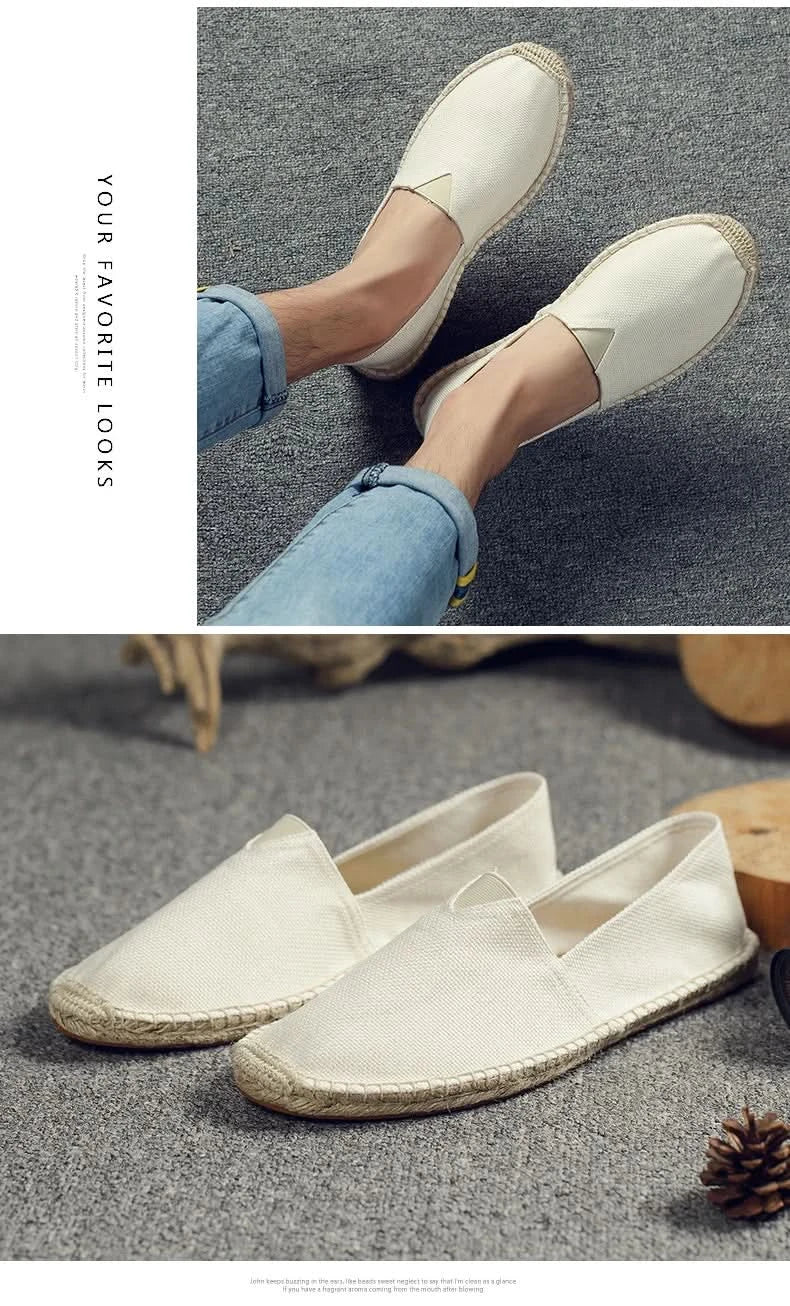 Women Sewing Flax Shoes Slip on Loafers Casual Shoes Man Espadrilles Hemp Canvas Flat Shoes Plus Size Fisherman Driving Footwear - M & M Global