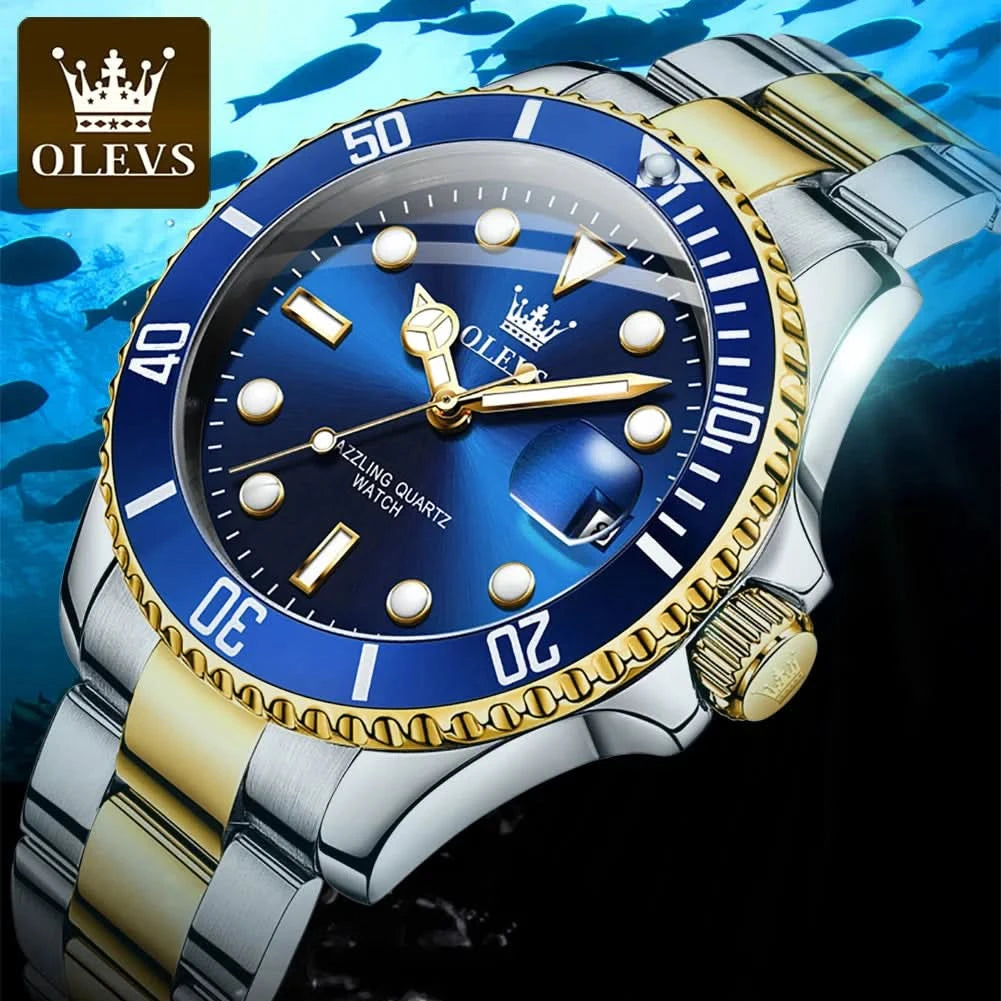 OLEVS Watches for Men with Date Luxury Big Face Waterproof Mens Wristwatch Analog Dress Two Tone Stainless Steel Man Watch - M & M Global