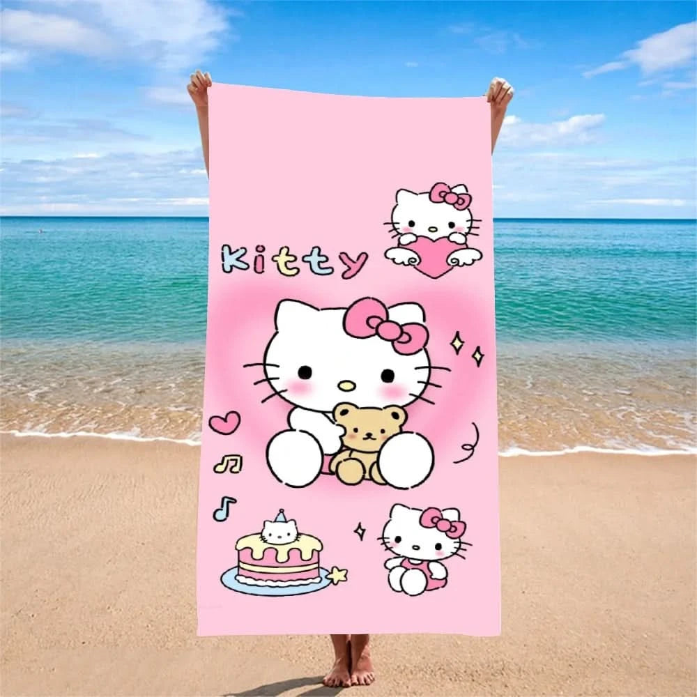 Hello Kitty Red - Pink Swirl Beach TowelMicrofiber terry bath towels for yoga, travel, swimming, fitness and camping - M & M Global