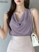 ZANZEA Fashion Cowl Neck Sleeveless Tank Tops Women Korean Style Elegant Satin Silk Solid Color Tanks Office Lady Sexy Camisole