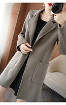 Plus Size Women's Long Sleeve Woolen Coat Pure Color Slim Fit Midi Length Spring New Style Compact Size Versatile Quality Pol...