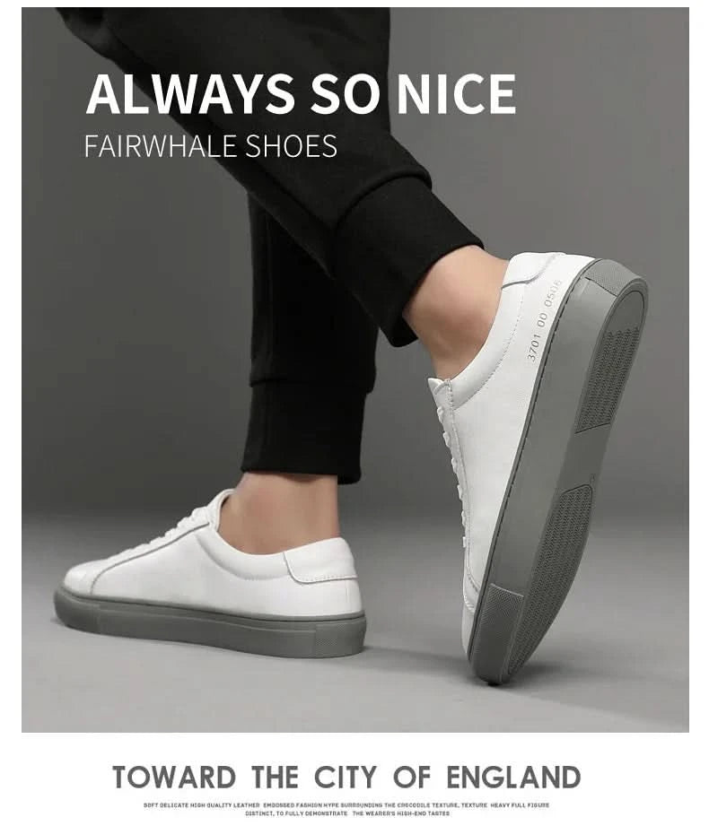 Italian Genuine Leather Men's Shoes 2024 Designer White Shoes Comfy Walking Shoes Lace-up Business Outdoor Zapatos Para Hombre - M & M Global