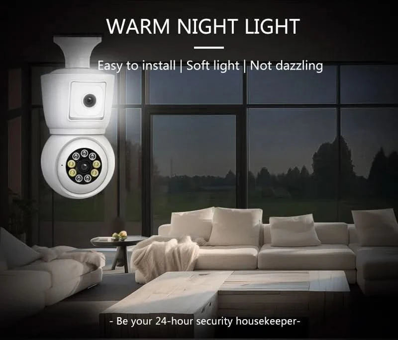 ICSEE 4K 8MP E27 Bulb WiFi Camera Dual Lens Dual Screen Auto Tracking Two Way Audio Color Night Vision Outdoor Security Camera - M & M Global