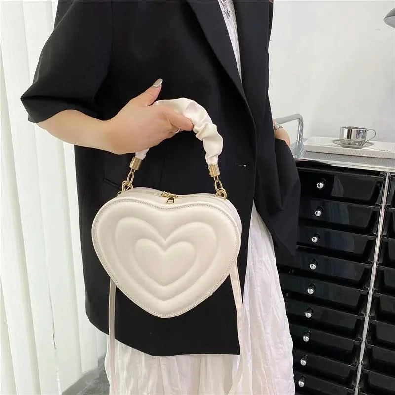 Luxury Quilted Handle Women PU Leather Shoulder Bag Fashion Heart Solid Color Crossbody Bag - M & M Global