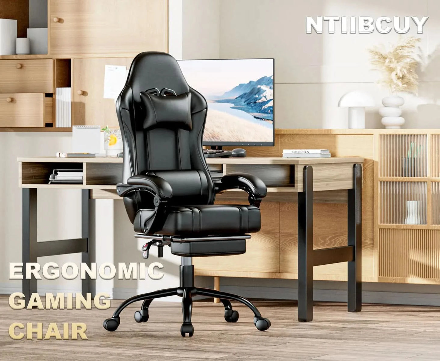 Ergonomic Gaming Chair Recliner, PU Leather Racing Game Chairs for Adults, Executive Office Chair Gamer Chair with Massager