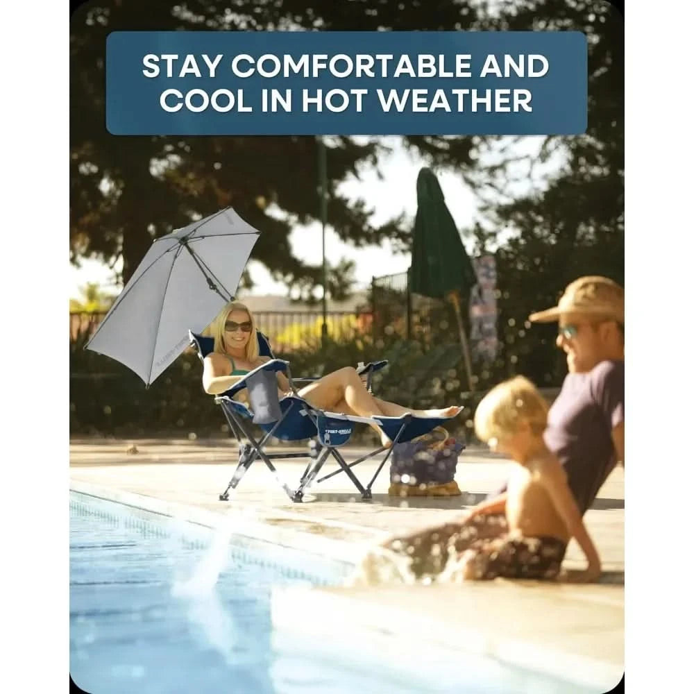 Reclining Beach Chair, 3-position adjustability with detachable detachable footrest lets, swiveling umbrella with UPF50+material