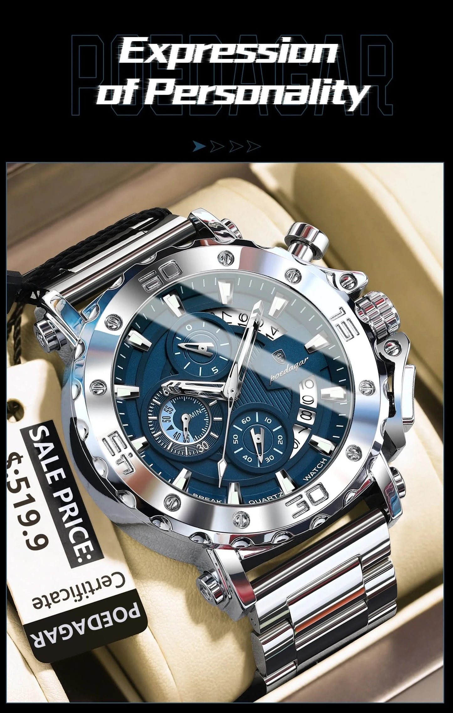 POEDAGAR Luxury Watch For Men Calendar Luminous Waterproof Man Clock Male Chronograph Stainless Steel Men's Quartz Watches Reloj - M & M Global