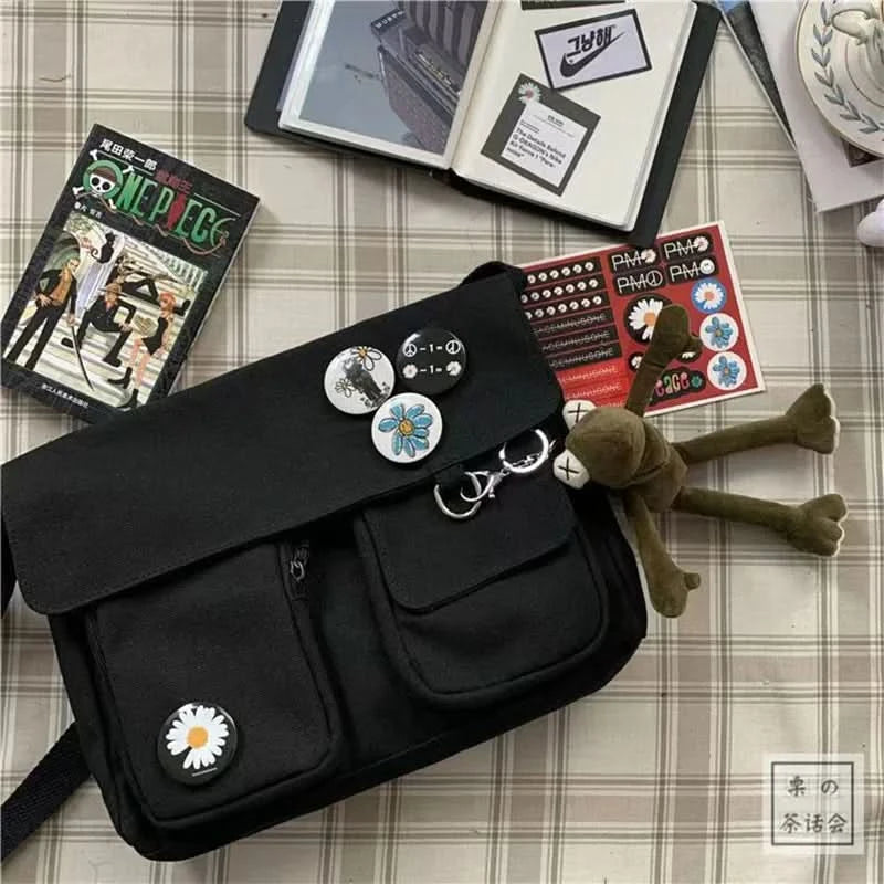 Japanese Harajuku Cute Retro Girl Messenger Shoulder Bag Canvas Student School Female Anime double messenger bag - M & M Global