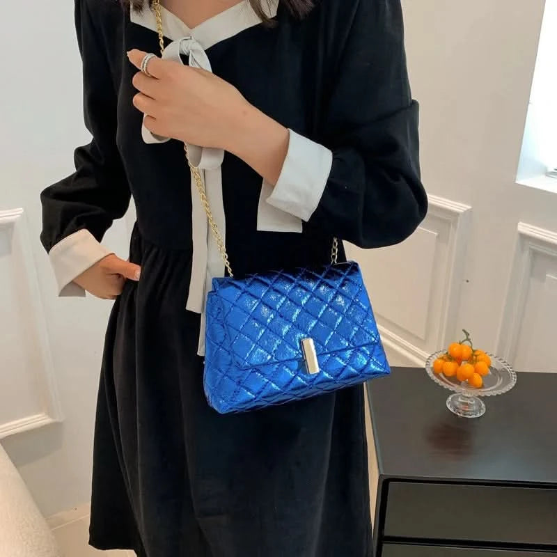 Luxury Laser Design Chevron Quilted Shoulder Bag  Women's High Quality Embroidered Thread PU Leather Crossbody Messenger Bag - M & M Global