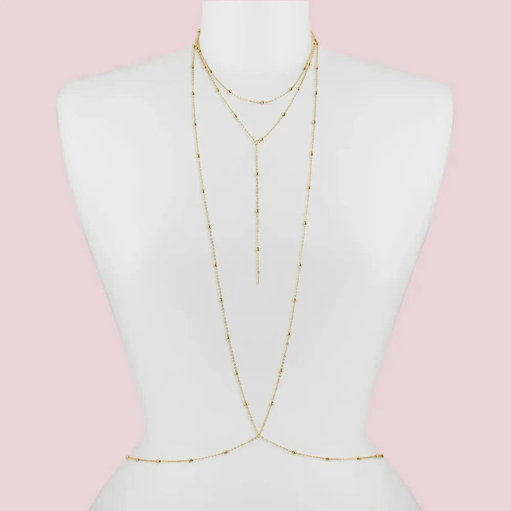 Stonefans Sexy Metal Bead Bra Chain Necklace Body Jewelry for Women Beach Bikini Decor Chest Body Chain Harness Accessories - M & M Global