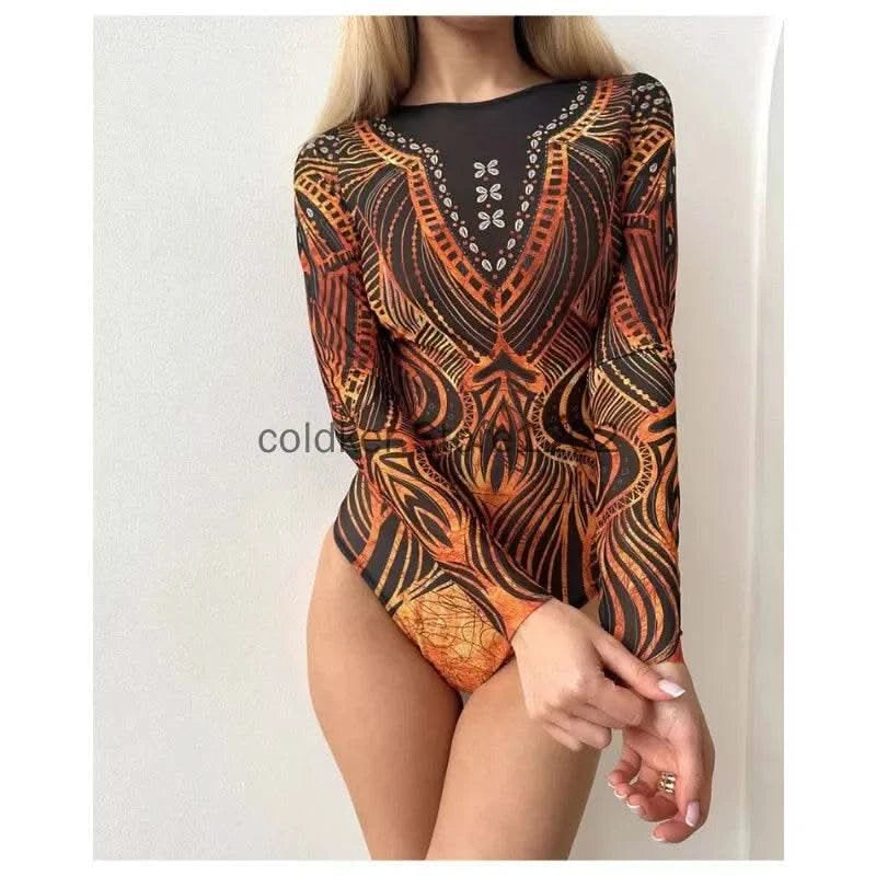 2025 Fashion Sexy Swimsuit 3d Digital Printing Women's Swimsuit Bikini Suit Long Sleeve Sun Protection Surfing Swimsuit Bathing - M & M Global