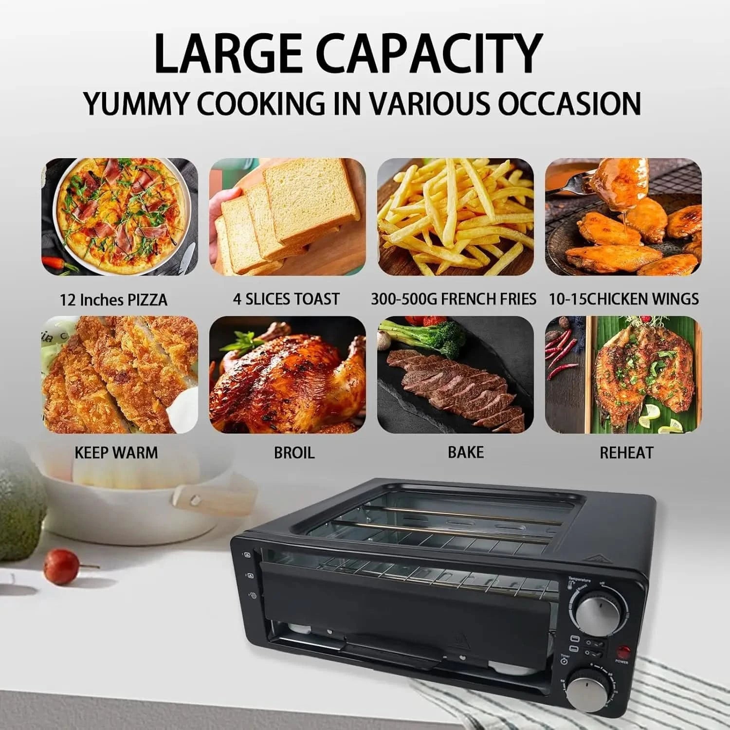 2-in-1 Breakfast Station, Non-Stick Griddle and 6-Slice Toaster Oven, Electric Pizza Oven Commercial Pizza Maker Countertop Pizz - M & M Global
