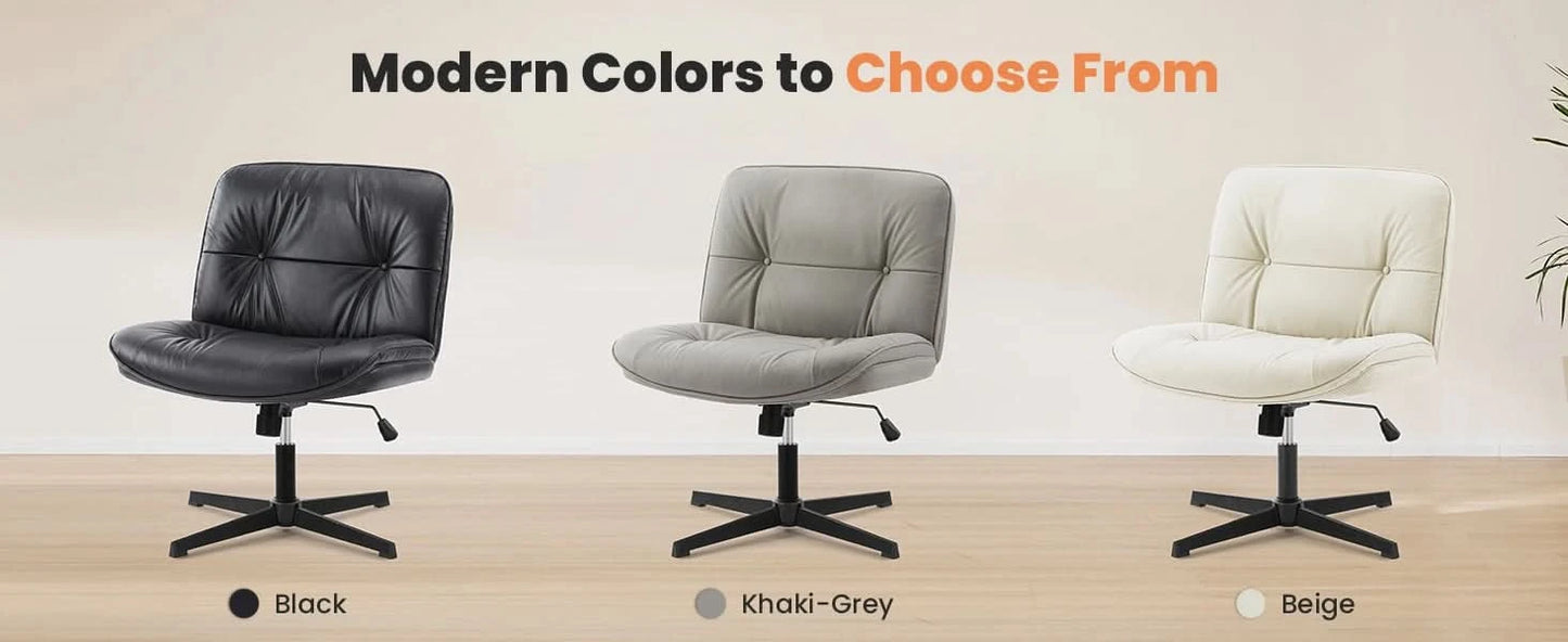 JHK PU Leather Cross Legged Office Chair Armless Desk Chair with Dual-Purpose Base Adjustable Swivel Fabric Task Vanity Home
