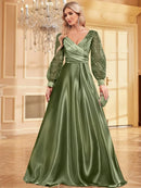 Luxury Blue V-Neck Sequin Evening Dress 2024 Elegant Women Party Maxi Dress Long Sleeve Cocktail Dress Prom Gown