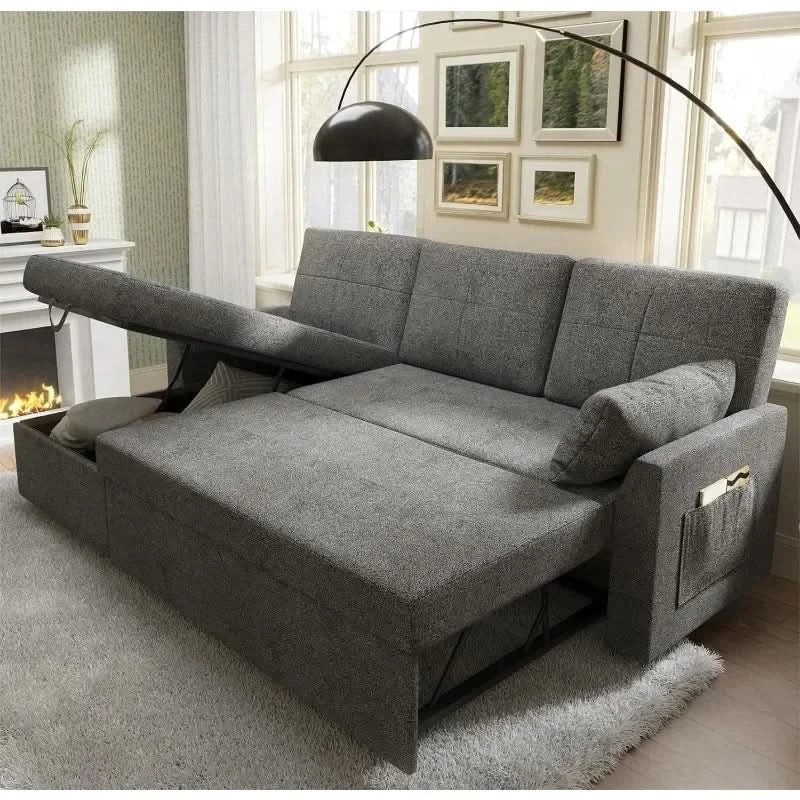 Authenticity guarantee.Sleeper Sofa, Sofa Bed- 2 in 1 Pull Out Couch Bed with Storage Sofa Sleeper with Pull Out Bed, Grey Linen