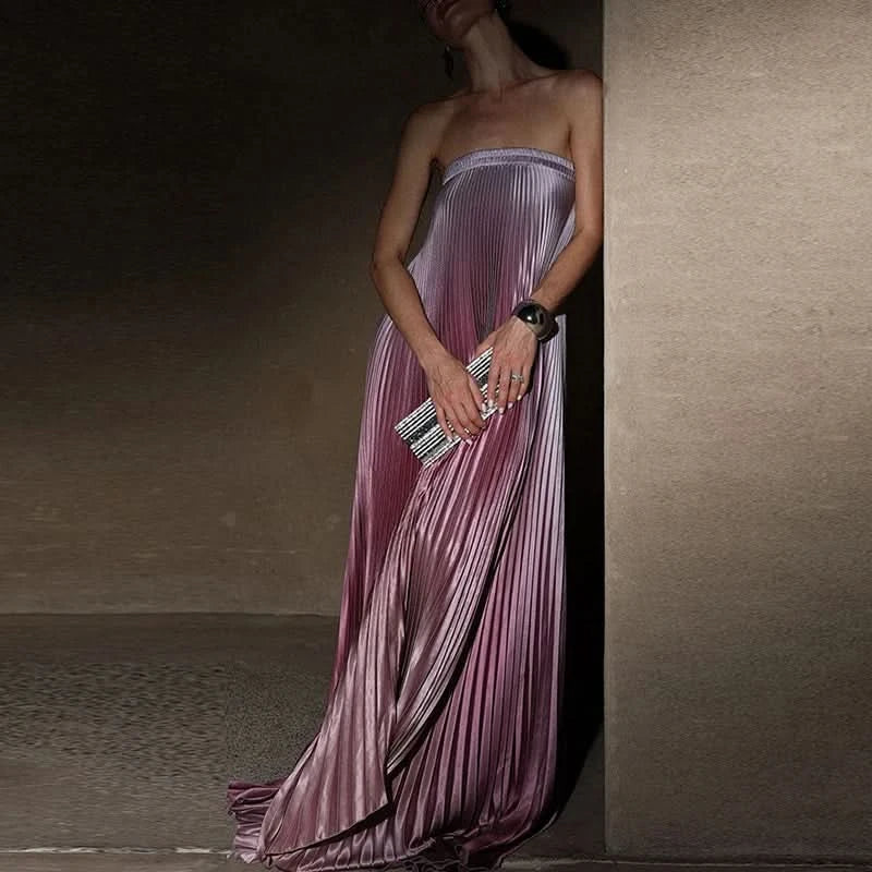 Elegant Sleeveless Off Shoulder Gradient Long Dress Women's Fashion Backless Folds Gala Gowns New Female Irregular Evening Dress - M & M Global