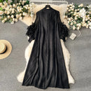 Sweet Pleated Vintage Three-dimensional Flower Loose Long Dress Chic Evening Korean Fashion Fashion Women Summer Dresses - M & M Global