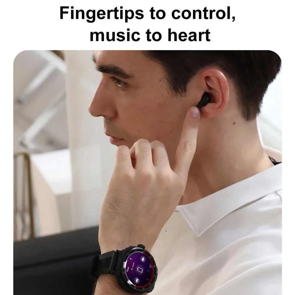 Smart Watch for Men with Hidden Earbuds Wireless Calling Fitness Tracker NFC Waterproof Heart Rate Monitor
