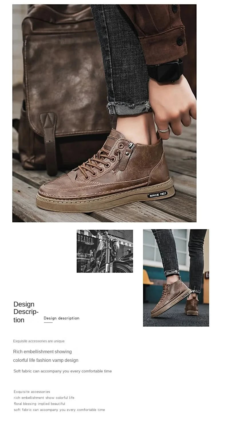 Men Boots Winter High Top Leather Shoes Fashion Cotton Shoes Fashion Ankle Boots Business Casual Outdoor Shoes Male Sneakers New - M & M Global