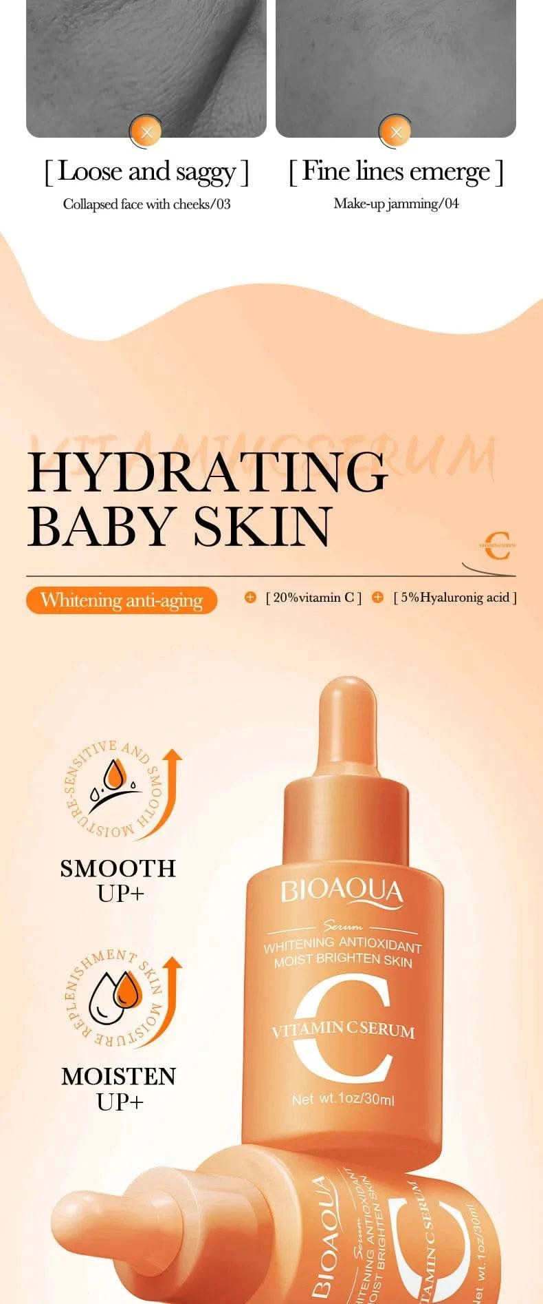 BIOAQUA Vitamin C Retinol Hyaluronic Acid Serum Moisturizing Brightening Hydrating Firming Facial Essence Beauty Face Skin Care - M & M Global