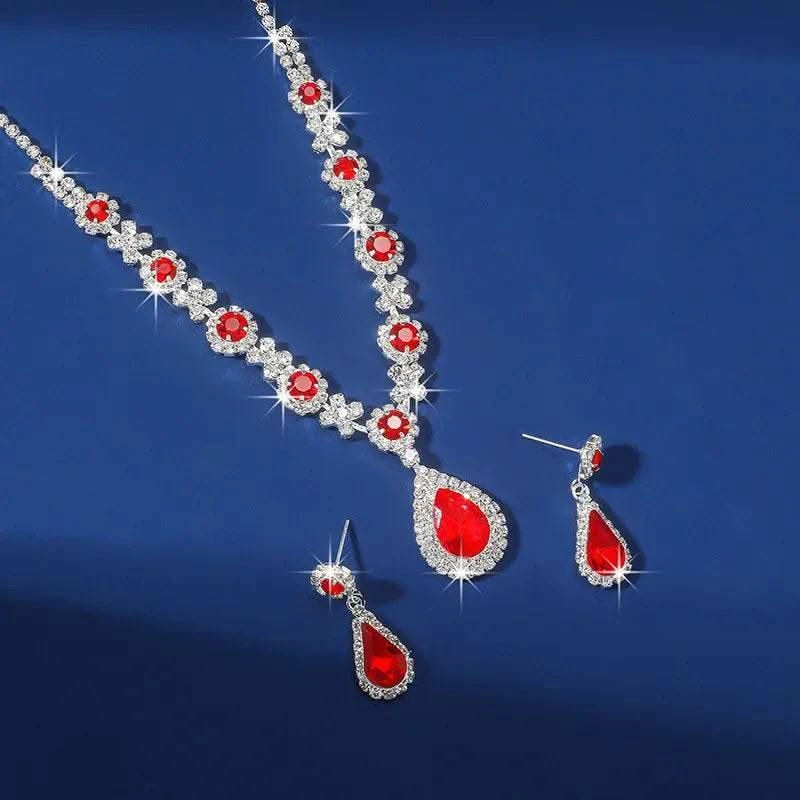 2pcs/set Jewelry Sets Women Elegant Waterdrop Rhinestone Pendant Necklace stud Earrings Wedding Dress Bridal Jewelry Set - M & M Global