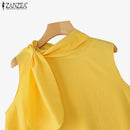 ZANZEA Women T-Shirts Summer Tops 2025 Solid Sleeveless Tees Fashion Asymmetrical Tunic Casual Loose Scarf O Neck Pullovers