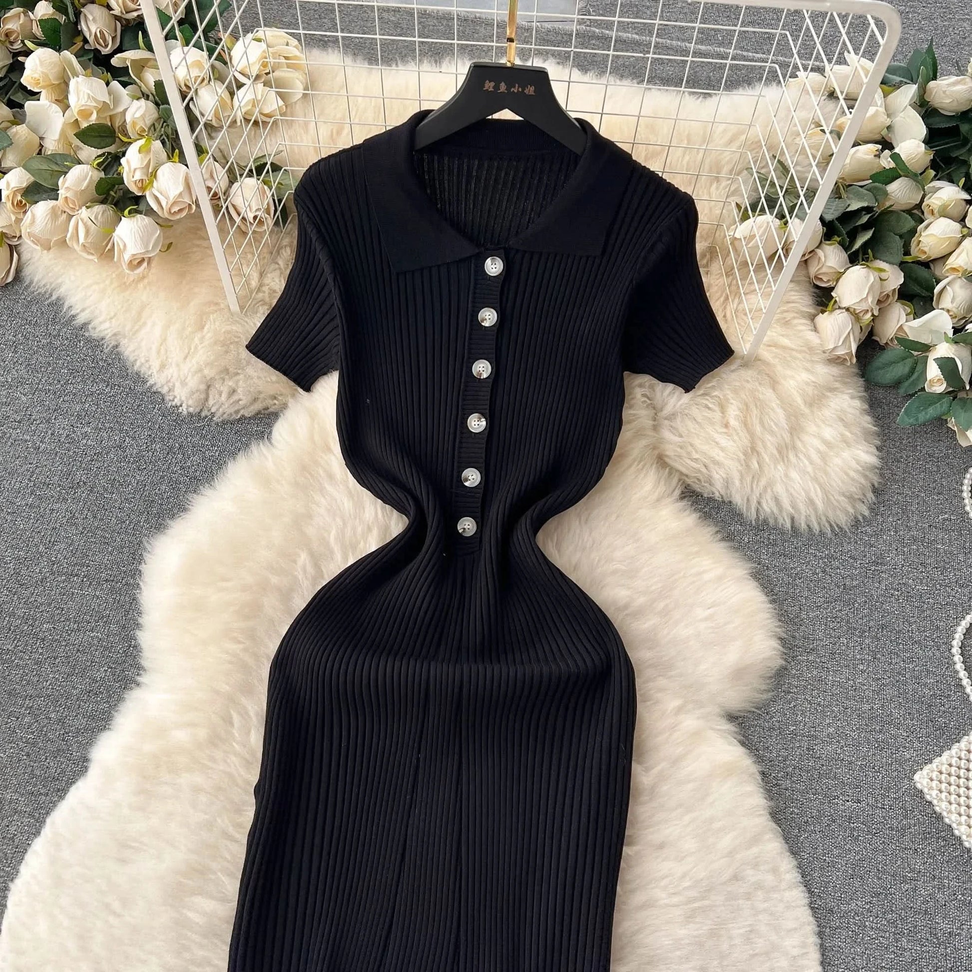 Summer Elastic Women Solid Knit Dress Summer Rose Red Retro Loose Sundress Sets 2024 bodycon Streetwear Sheer Beach Long Dress - M & M Global