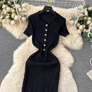 Summer Elastic Women Solid Knit Dress Summer Rose Red Retro Loose Sundress Sets 2024 bodycon Streetwear Sheer Beach Long Dress - M & M Global