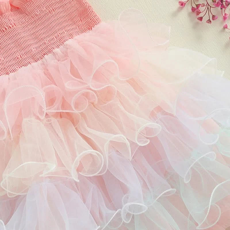 Lioraitiin Baby Kids Girl s Slip Dress  Casual Sleeveless Contrast Color Layered Summer A-line Dress Tulle Princess Dress - M & M Global