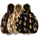 Thickened Hooded Casual Sweatshirt Women's Plush Pocket Cartoon Bear Zipper Pocket Sweatshirt Comfortable Korean Style Long S...
