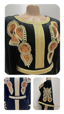 Ramadan Luxury Muslim Fashion Bat Sleeve Moroccan Turkiye Dubai Dress Middle East Arab Dress Sequins Golden Velvet Long Dress - M & M Global