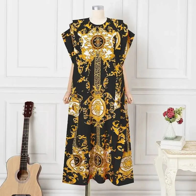 VONDA Plus Size 5XL Elegant Maxi Long Dress 2024 Fashion Satin Dress Sexy Printed Patchwork Bat-wing Sleeve Vestidos Ruffle Robe - M & M Global