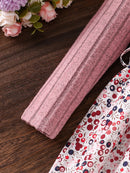 Spring and Autumn Girls' Simple Casual Versatile Knitted Round-Neck Long-Sleeve Floral Dress, Everyday Casual Dress for Girls, Can Be Used as a Holiday Gift, Eid, Easter, Carnival, Spring Festival
