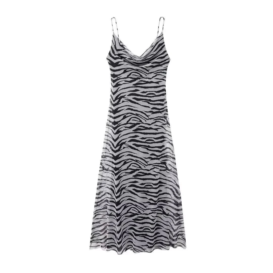 TRAFZA 2024 Vintage Women Sexy Spaghetti Strap Dress Female Casual Beach Party Long Dress Sleeveless Backless Suspender Dress - M & M Global