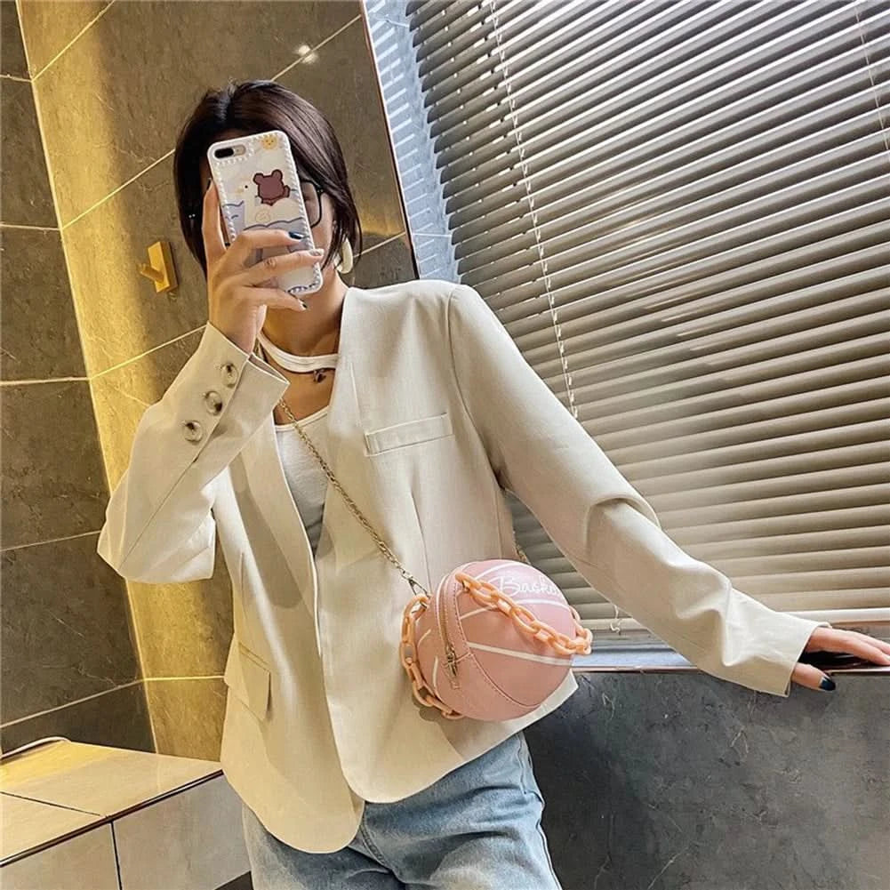 Fashion Chic Women Ball Handbag Round Basketball Football Shape Party Dress Faux Leather Crossbody Girls Coin Purse Shoulder Bag - M & M Global