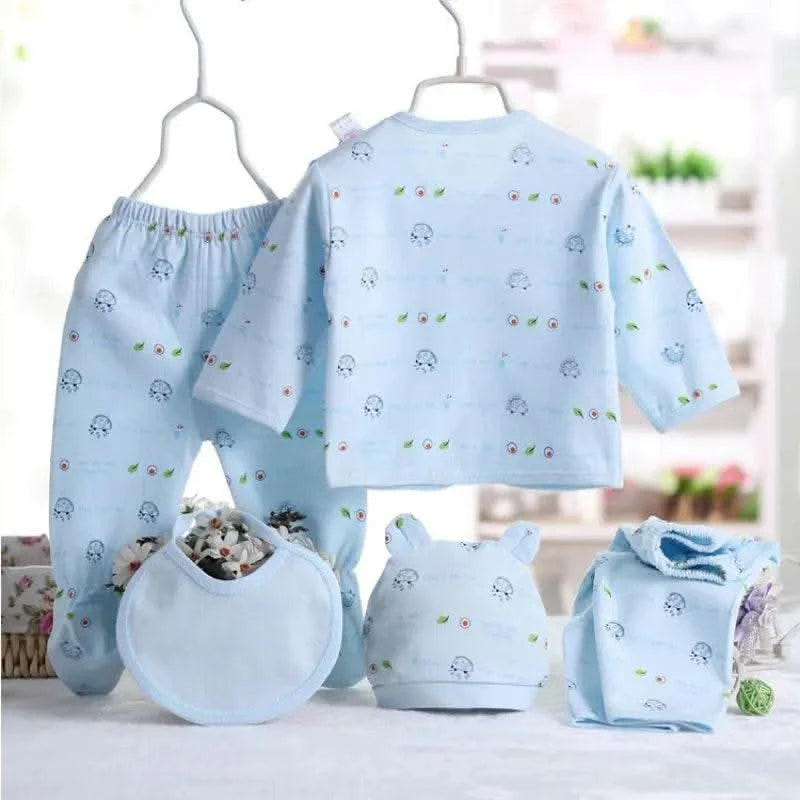 5pcs/set Newborn Baby Suit Set Top 2 Pants Hat Bibs 0-3 M Clothing Set Boy Girl Clothes Pure Cotton Breathable Cartoon Underwear - M & M Global