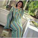Contrast A-line Vestidos 2025 Female Party Club Vacation Robes Sexy Backless Women's Flare Sleeves Long Dress Fashion Elegant - M & M Global