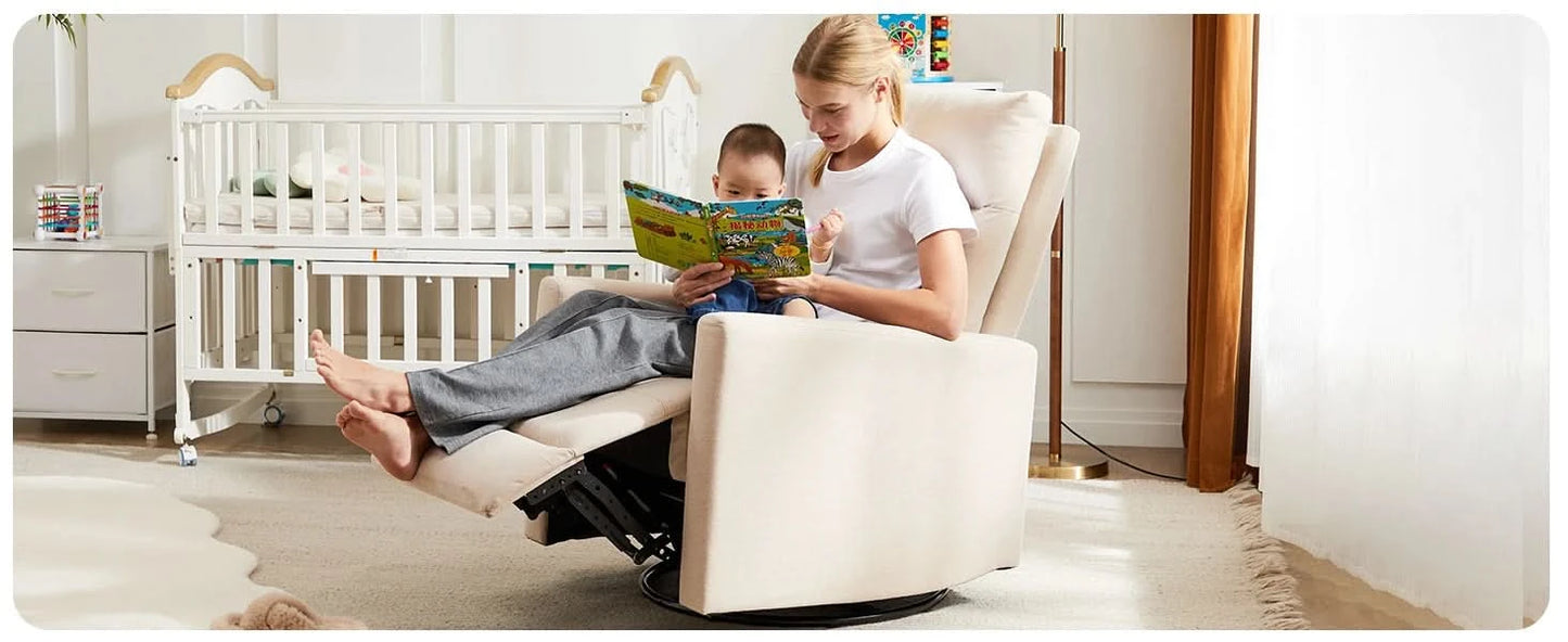 JHK Rotating Rocking Chair Recliner With Oversized Foot Swivel Rocking Rocker Recliner Glider Nursery Chair for Living Room