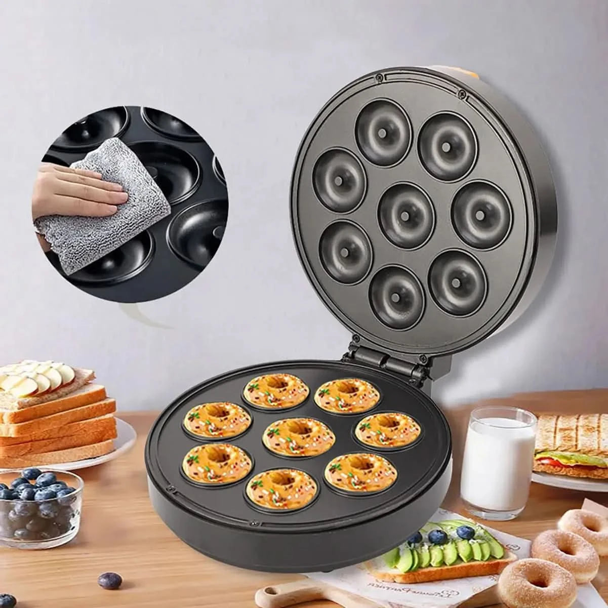 Doughnut Maker, Household Cake Breakfast Maker, Sandwich Maker, Large Eight Hole Bread Maker,Bread Maker,110V - M & M Global