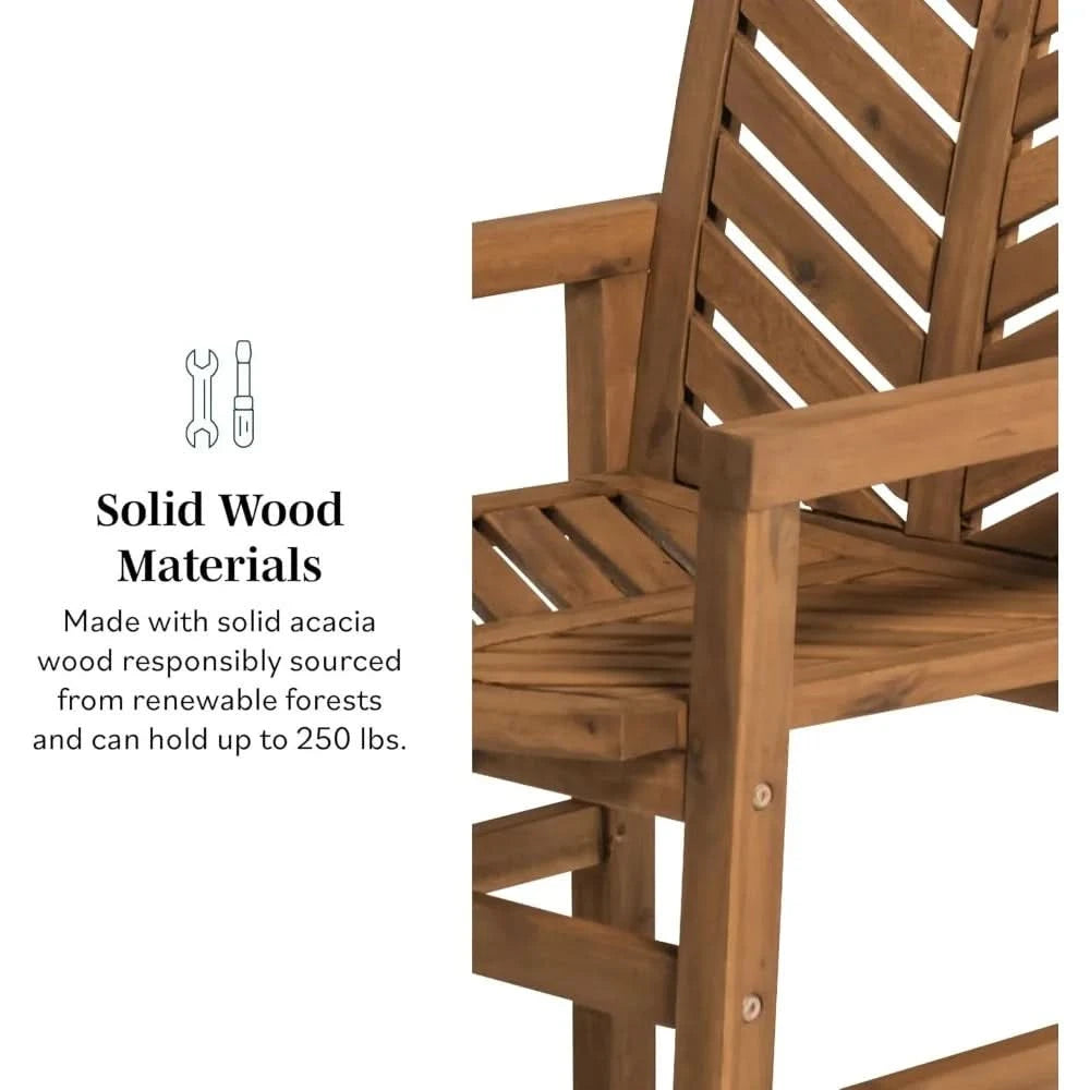 2 Piece Outdoor Patio Chevron Wood Chair Set All Weather Backyard Conversation Garden Poolside Balcony, Set of 2