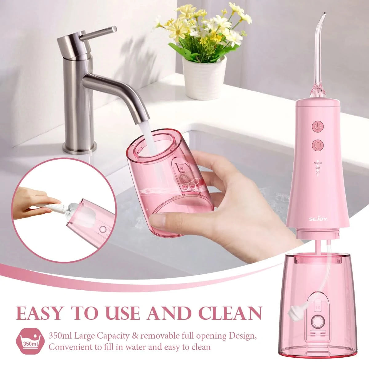 Sejoy CYQ-AOW06 Cordless Electric Water Flossers for Teeth 350ml Water Dental Flosser Portable Oral Irrigator Rechargeable - M & M Global