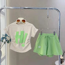Girls Clothes Sets 2024 Summer Children Short-sleeved Suit Teenage Girls Letter T-shirt Shorts Tracksuit Outfit Clothing Set - M & M Global