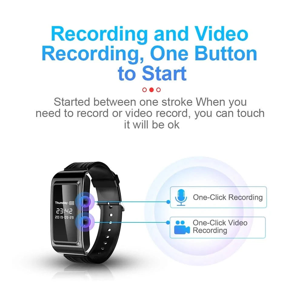 HD Mini Camera Watch 8-256GB Video Voice Recorder Bracelet USB Flash Driver Dictaphone Noise Reduce Sound Recording Wristband - M & M Global